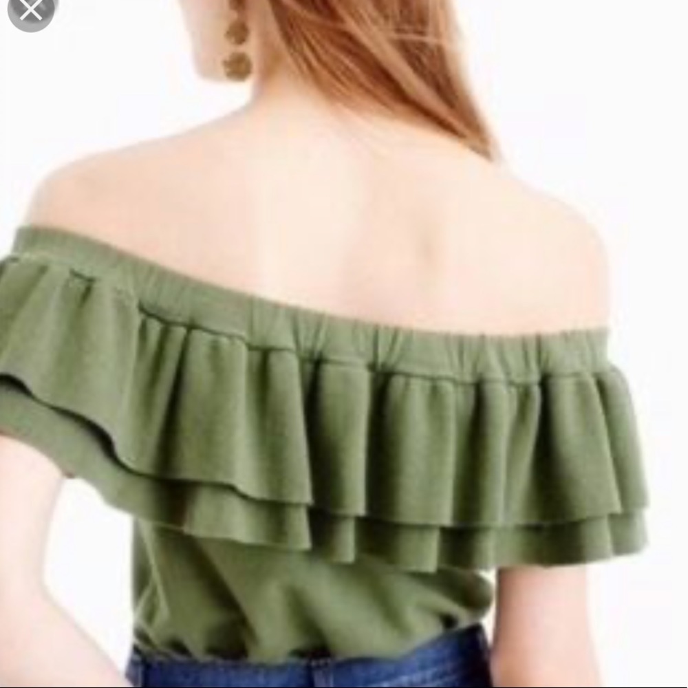 J. Crew off the shoulder green sweater - Picture 2 of 5
